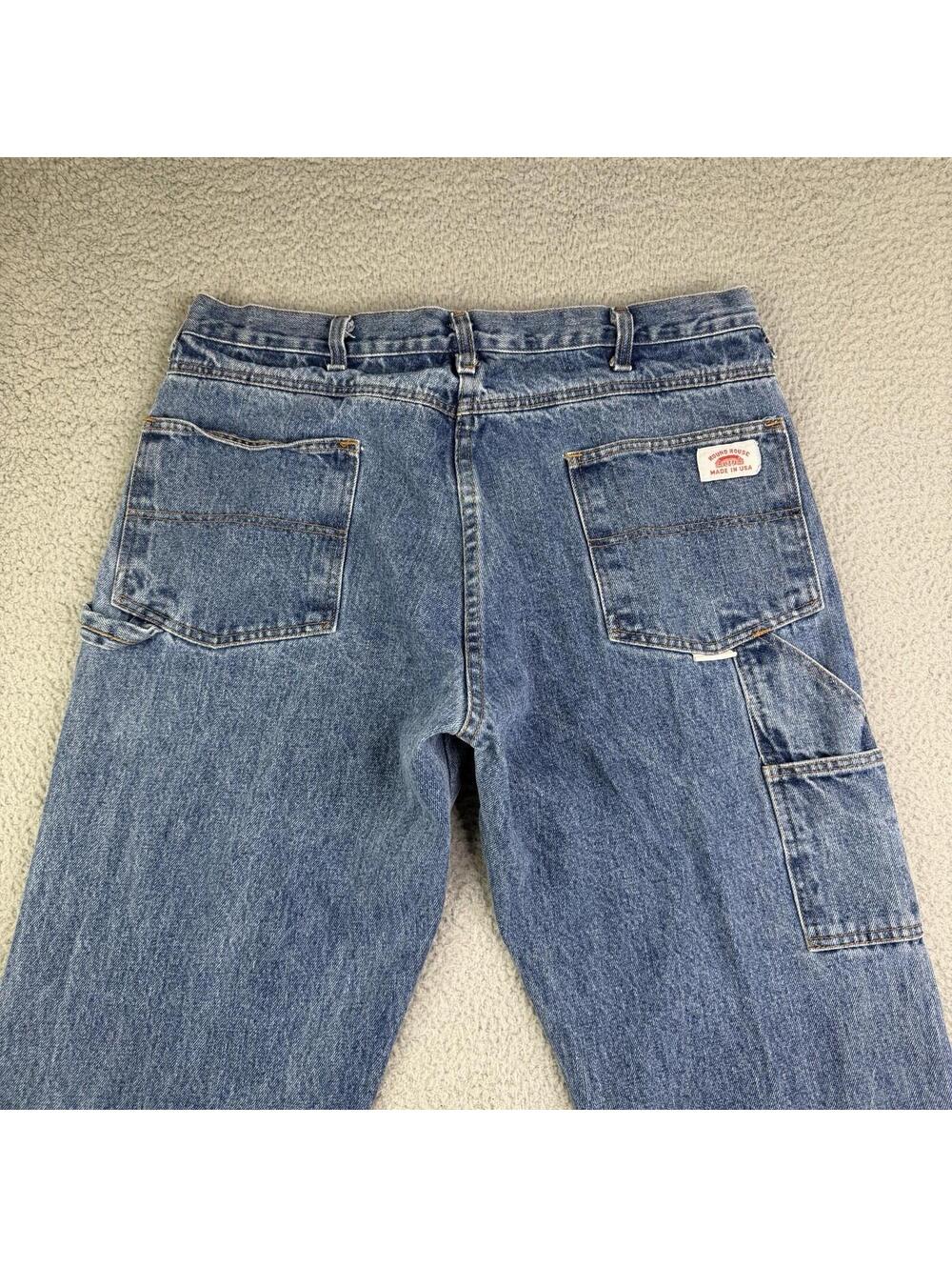 Round House USA Blue Denim Carpenter Jeans Men's 36x30 100% Cotton Workwear EUC